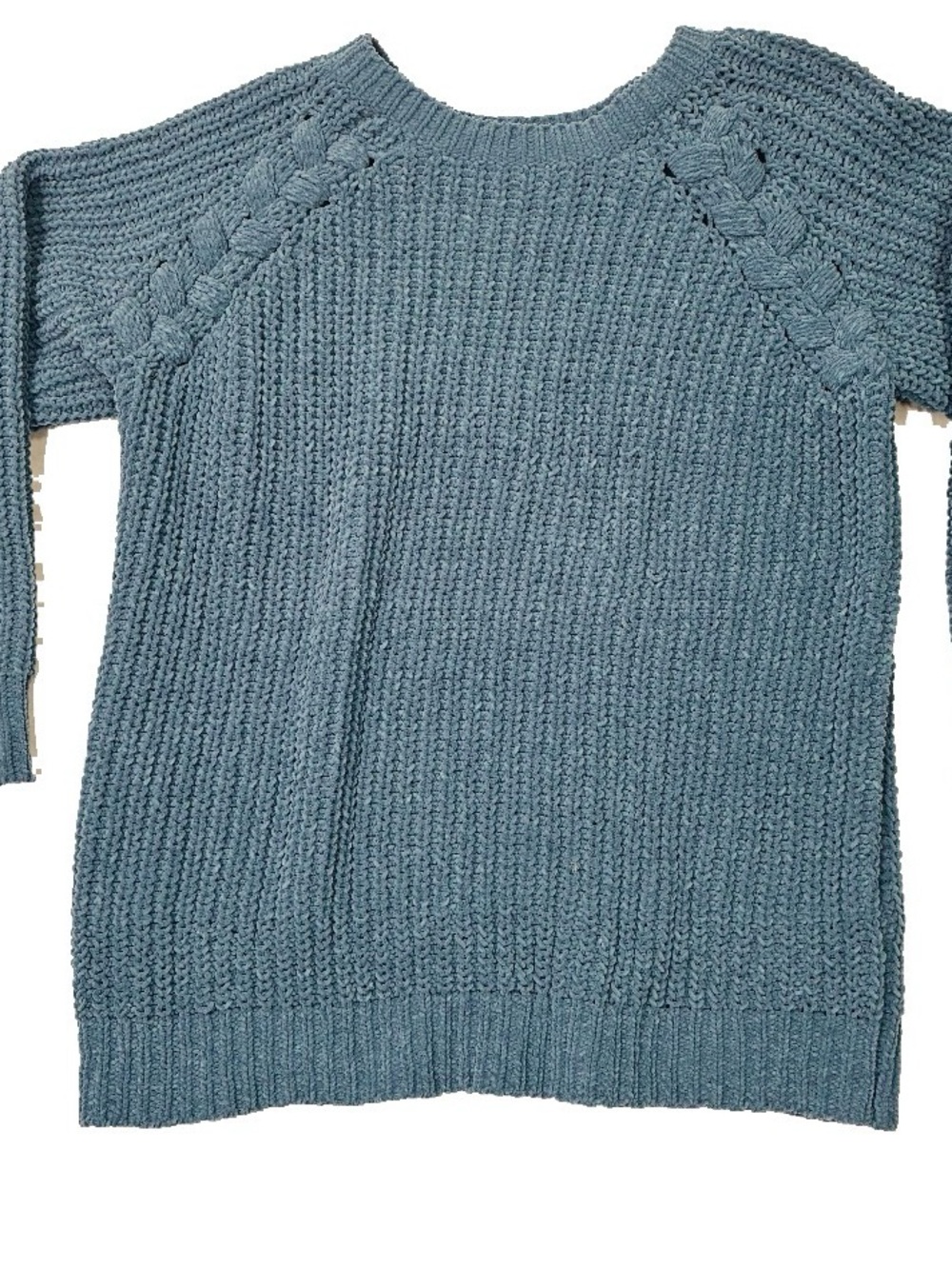 Promesa Slate Blue Cable-Trim Crewneck Sweater